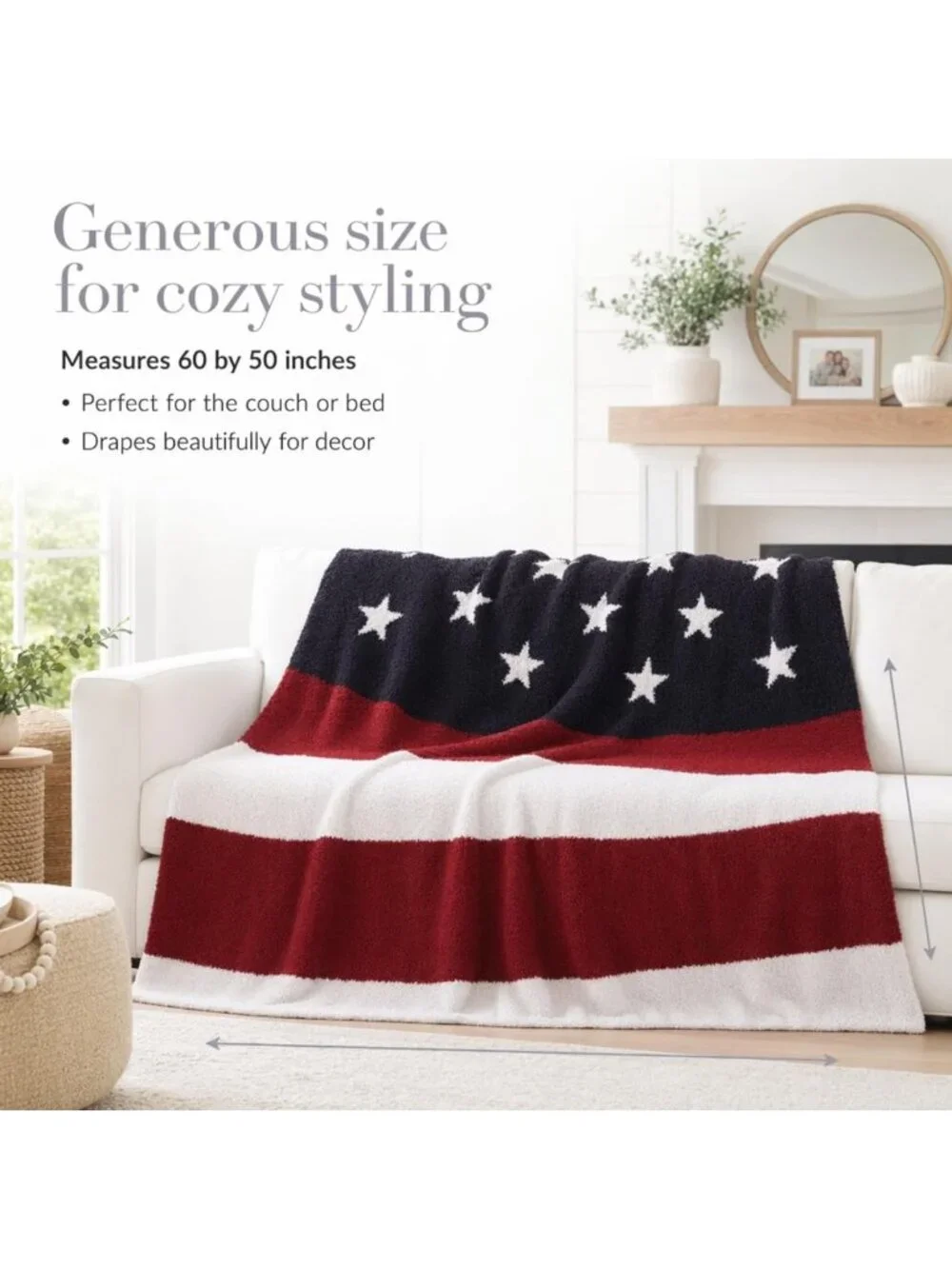 Cozy Red, White & Blue Chenille American Flag Blanket - Perfect for Patriotic